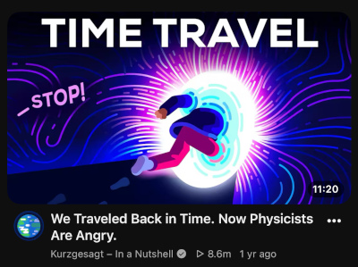 Kurzgesagt time travel thumbnail with a portal and illustrated character